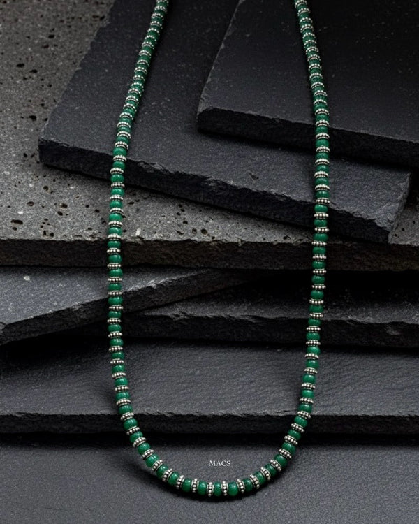 Green melon silver beads necklace